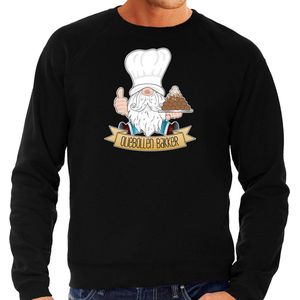 Bellatio Decorations foute kersttrui/sweater heren - Oliebollen bakker - zwart - kabouter/gnoom S