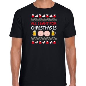 Bellatio Decorations Fout kersttrui t-shirt voor heren - Bier en tieten - zwart - drank borsten