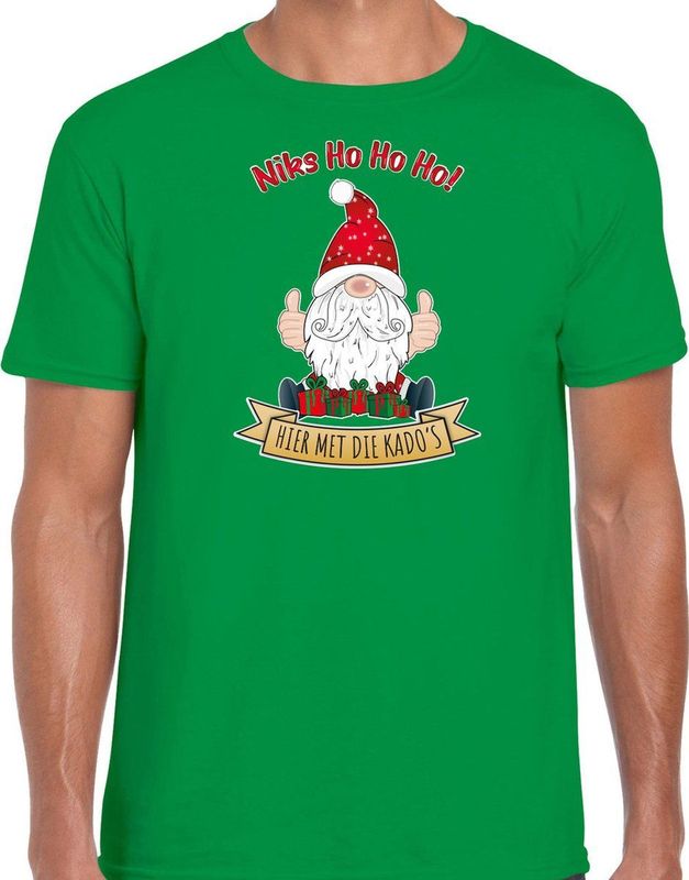 Bellatio Decorations fout kersttrui t-shirt heren - Kado Gnoom - groen - Kerst kabouter