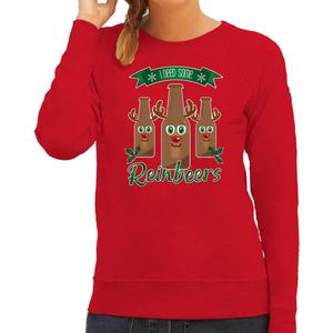 Bellatio Decorations foute kersttrui/sweater dames - Rudolf Reinbeers - rood - rendier/bier S