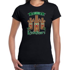 Bellatio Decorations fout kersttrui t-shirt dames - Rudolf Reinbeers - zwart - rendier bier