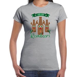 Bellatio Decorations fout kersttrui t-shirt dames - Rudolf Reinbeers - grijs - rendier bier