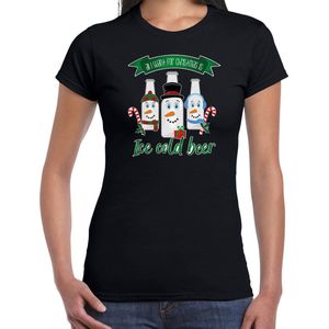 Bellatio Decorations fout kersttrui t-shirt dames - IJskoud bier - zwart - Christmas beer