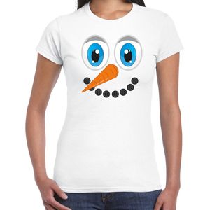 Bellatio Decorations fout kersttrui t-shirt dames - Sneeuwpop gezicht - wit - Kerstdiner