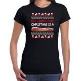 Bellatio Decorations fout kersttrui t-shirt dames - Frikandel speciaal - zwart - Frituur snack