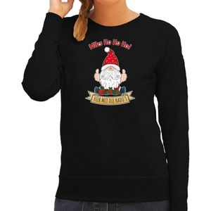 Bellatio Decorations foute kersttrui/sweater dames - Kado Gnoom - zwart - Kerst kabouter XS