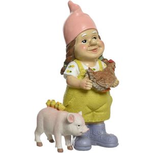 Decoris Tuinkabouter vrouw met dieren - kunststeen - H29 cm - tuinbeeld
