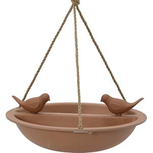 Vogelbad/voederschaal - hangend - bamboe hout - bruin - D27 cm - Vogelvoederhuisjes