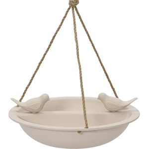 Vogelbad/voederschaal - hangend - bamboe hout - creme wit - D27 cm