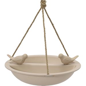 Vogelbad/voederschaal - hangend - bamboe hout - beige - D27 cm