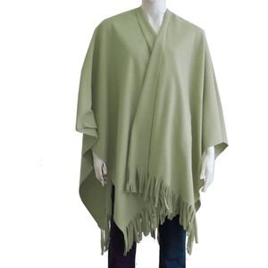 Boris Luxe omslagdoek/poncho - mosgroen - 180 x cm - fleece - Dameskleding accessoires