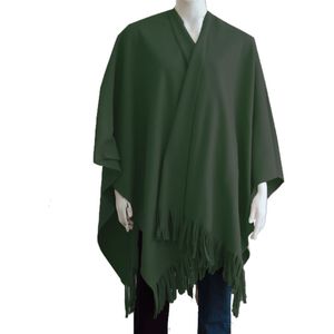 Boris Luxe omslagdoek/poncho - donker groen - 180 x cm - fleece - Dameskleding accessoires