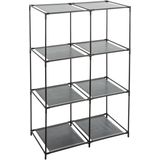 Opbergrek 3-laags - metaal - kunststof - zwart - 68 x 98 cm - incl. 6 opbergmanden donker grijs
