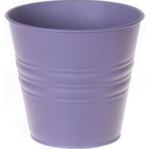 Zinken emmertje/bloempotje - lila paars - D14 x H12 cm - Plantenpotjes