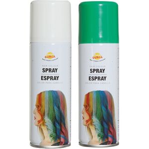 Fiesta Guirca Carnaval verkleed haar verf/spray - groen en wit - spuitbus - 125 ml