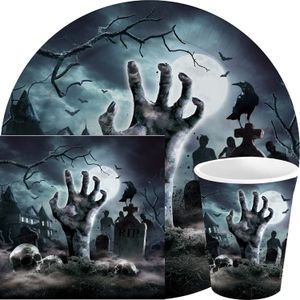 Halloween/horror kerkhof feest set bord/beker/servet - 36x - zwart- papier