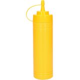 Doseerfles/sausfles - set 2x - rood/geel - met schenktuit - 500 ml - 23 cm