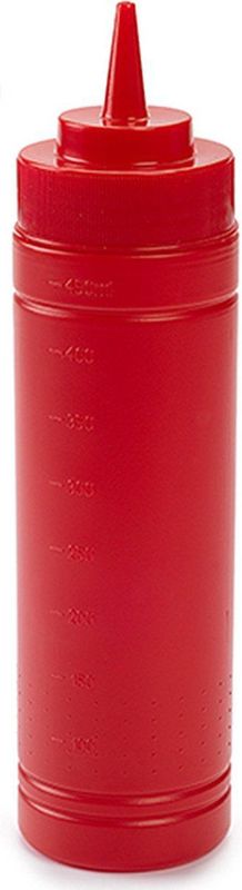 Doseerfles/sausfles - set 2x - rood/geel - met schenktuit - 500 ml - 23 cm