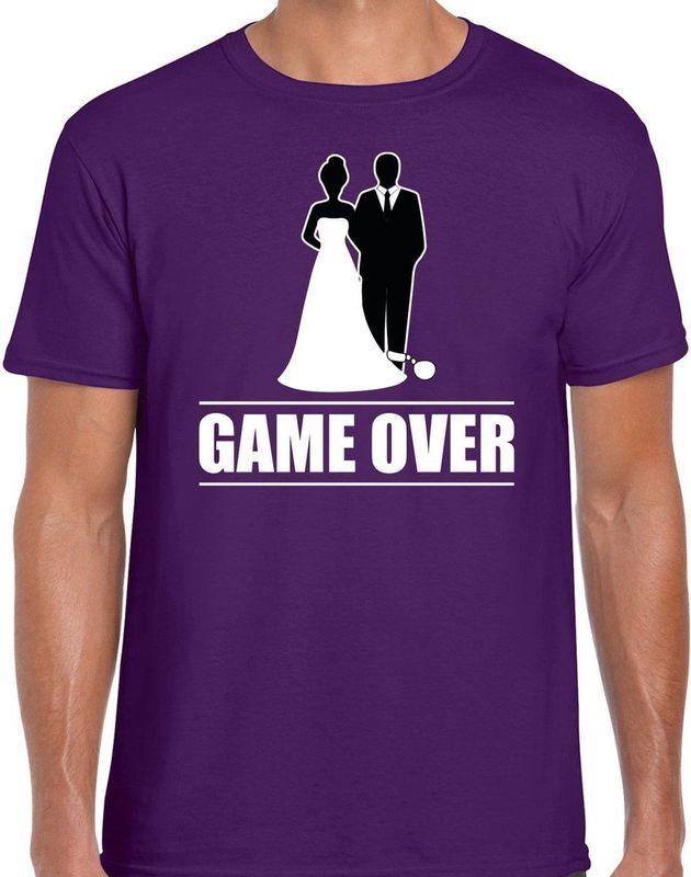 Bellatio Decorations vrijgezellen feest t-shirt heren - Game Over - paars - bachelor party bruiloft