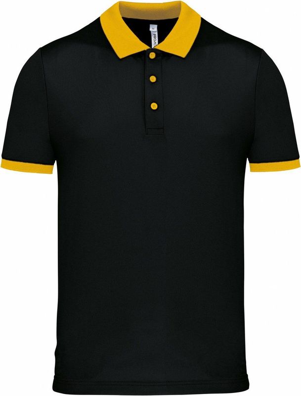 ProAct Poloshirt Sport Pro premium quality - zwart geel - mesh polyester stof - voor heren