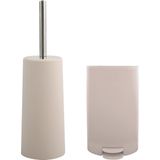 MSV Toiletborstel in houder/pedaalemmer set Moods - kunststof - taupe/beige