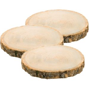 Decoratie boomschijf met schors - 3x - hout - D24 x H2 cm - rond  - Decoratief object