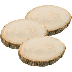 Chaks Decoratie boomschijf met schors - 3x - hout - D30 x H2 cm - rond - Onderborden/kaarsenplateaus