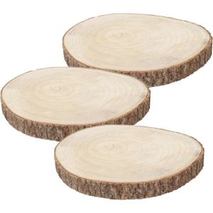 Chaks Decoratie Boomschijf met Schors - 3x - Hout - D34 X H4 cm - Rond