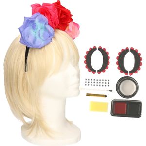 Verkleed setje Day of the Dead - sugar skull schmink en diadeem - Halloween/Carnaval accessoires - Schmink