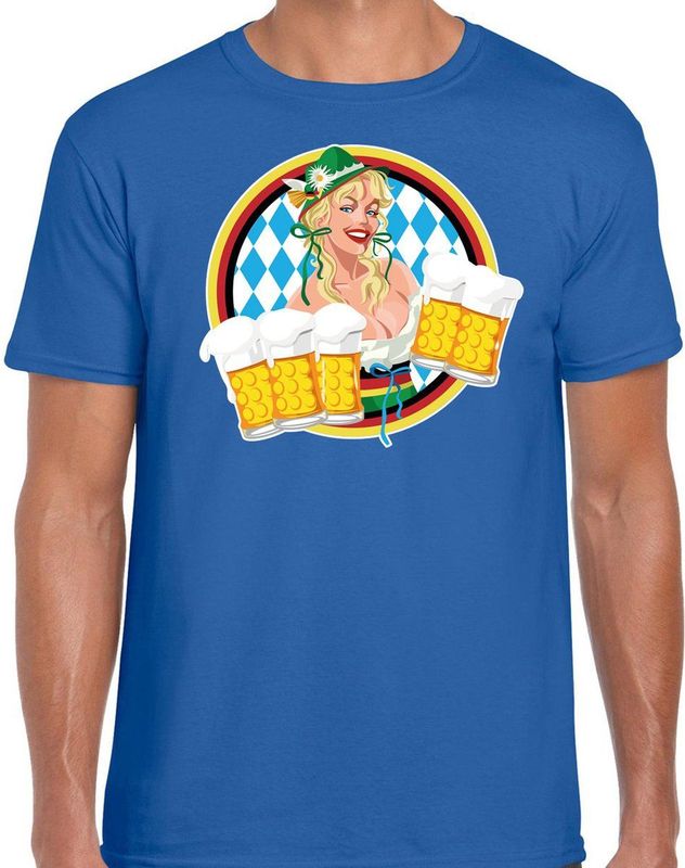 Bellatio Decorations Oktoberfest verkleed t-shirt voor heren - Duits bierfeest kleding - blauw