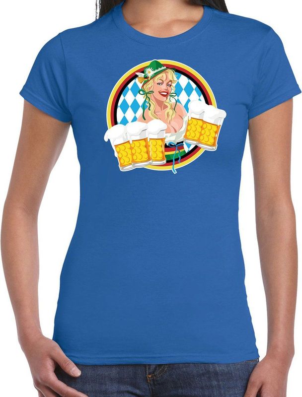 Bellatio Decorations Oktoberfest verkleed t-shirt voor dames - Duits bierfeest kleding - blauw