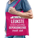 Bellatio Decorations pensioen cadeau tas - Leukste Gepensioneerde - roze - VUT - tote bag/shopper