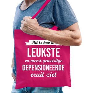 Bellatio Decorations pensioen cadeau tas - Leukste Gepensioneerde - roze - VUT - tote bag/shopper