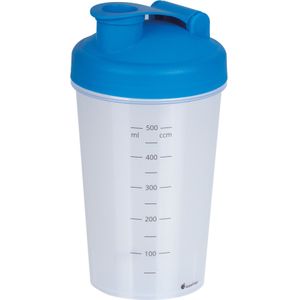 Shakebeker/shaker/bidon - 600 ml - blauw - kunststof