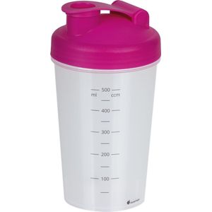 Shakebeker/shaker/bidon - 600 ml - roze - kunststof - Shakebekers