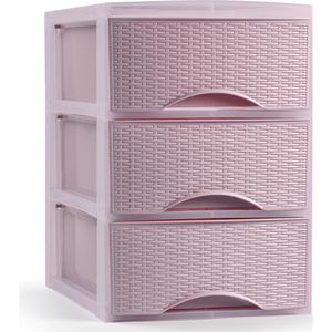Plasticforte Ladeblokje/Bureau Organizer met 3x Lades - Roze - L18 X B25 X H25 cm