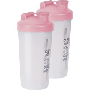 Shakebekers/Shakers/Bidons - 2x - 700 ml - transparant/roze - kunststof