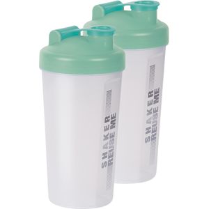 Juypal Shakebekers/Shakers/Bidons - 2x - 700 ml - transparant/groen - kunststof