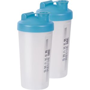 Shakebekers/shakers/bidons - 2x - 700 ml - transparant/blauw - kunststof - Fitnessartikelen