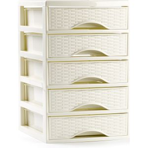 PlasticForte Ladeblokje - bureau organizer met 5x lades - creme wit - L18xB21xH28 cm