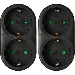 Benson Stopcontact splitter - 2x - duo - zwart - randaarde - verticaal - verdeelstekkers