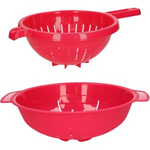 Plasticforte Keuken vergieten/zeef - set 2x - kunststof - fuchsia roze - dia 23 en 25 cm