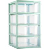 Plasticforte ladeblokje/bureau organizer - 2x - 4 lades - transparant/mintgroen - L18 x B25 x H33 cm