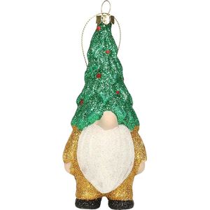 Kersthanger gnome/dwerg/kabouter - kunststof - 12,5 cm - goud/groen