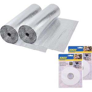 Radiatorfolie met bevestiging tape - 2x - 250 x 45 cm - aluminium - energiebesparende isolatiefolie