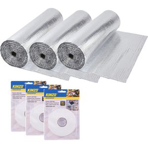 Radiatorfolie met bevestiging tape - 3x - 250 x 45 cm - aluminium - energiebesparende isolatiefolie
