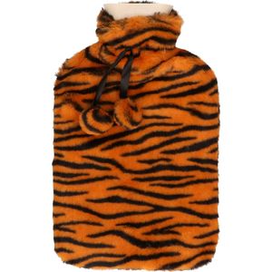 Warmwaterkruik - met zachte dierenprint hoes - oranje/zwart - 1,75L - kruik