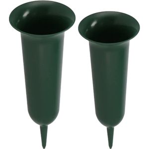 DK Design Grafvazen kunststof - groen - H42 en H37 cm - grafdecoratie -bloemenvaas herdenkingsplaats