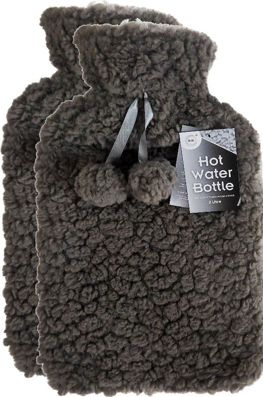 DID Warmwaterkruik - 2x - met zachte pluche hoes - donkergrijs - 2L - kruik