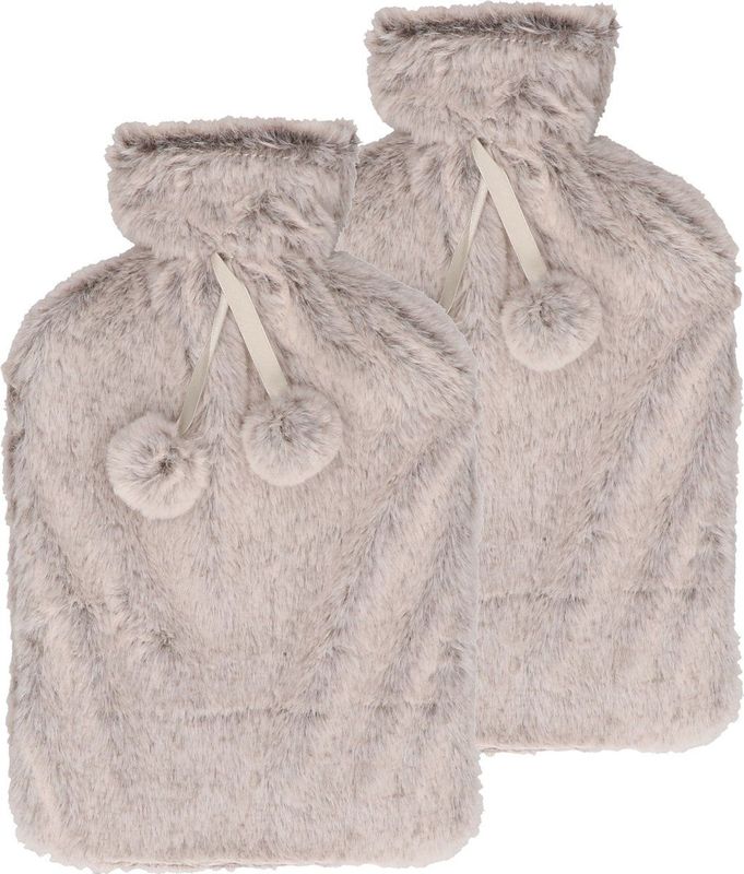 DID Warmwaterkruik - 2x - met zachte pluche hoes - lichtgrijs - 2L - kruik